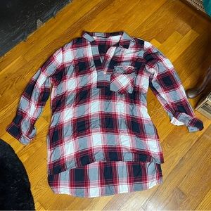 Zara Basics Red Plaid Long Sleeve Tunic High Low Dress Top Size Medium